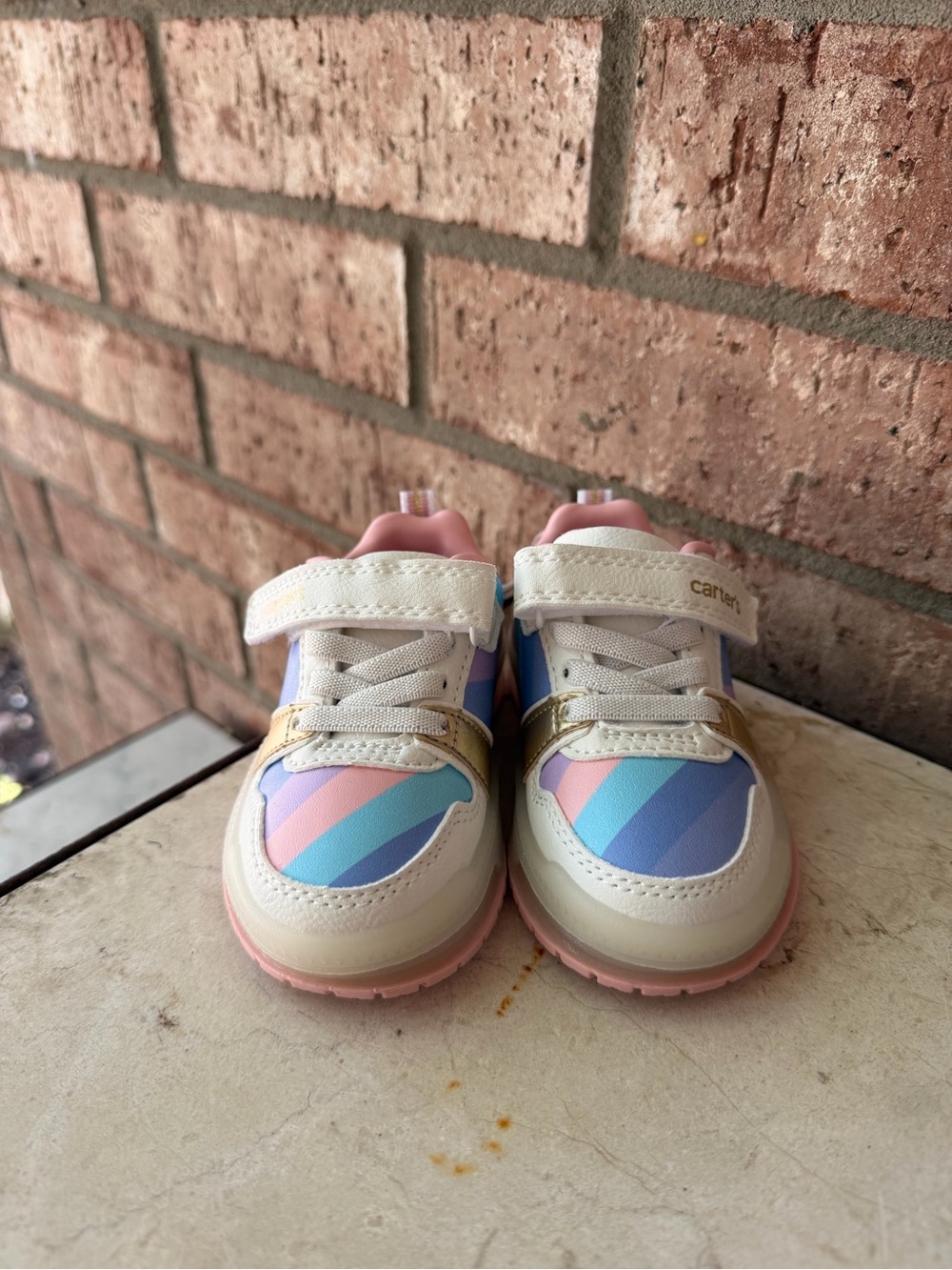 Carter's White LIGHT UP Sneakers with Pink, Blue & Lavender Stripe Accents